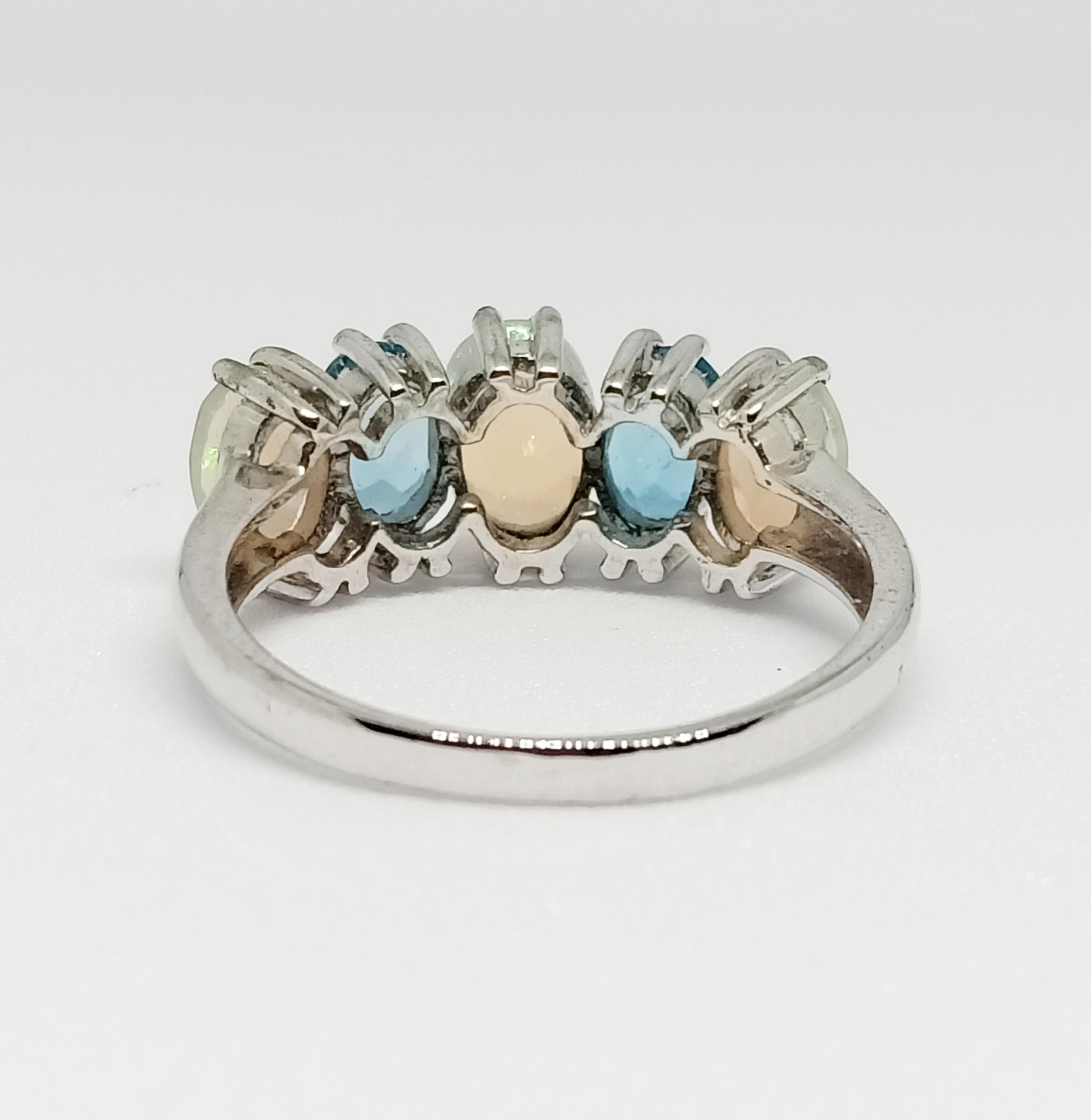 Oval Cut Opal and Blue topaz Ring For Sale