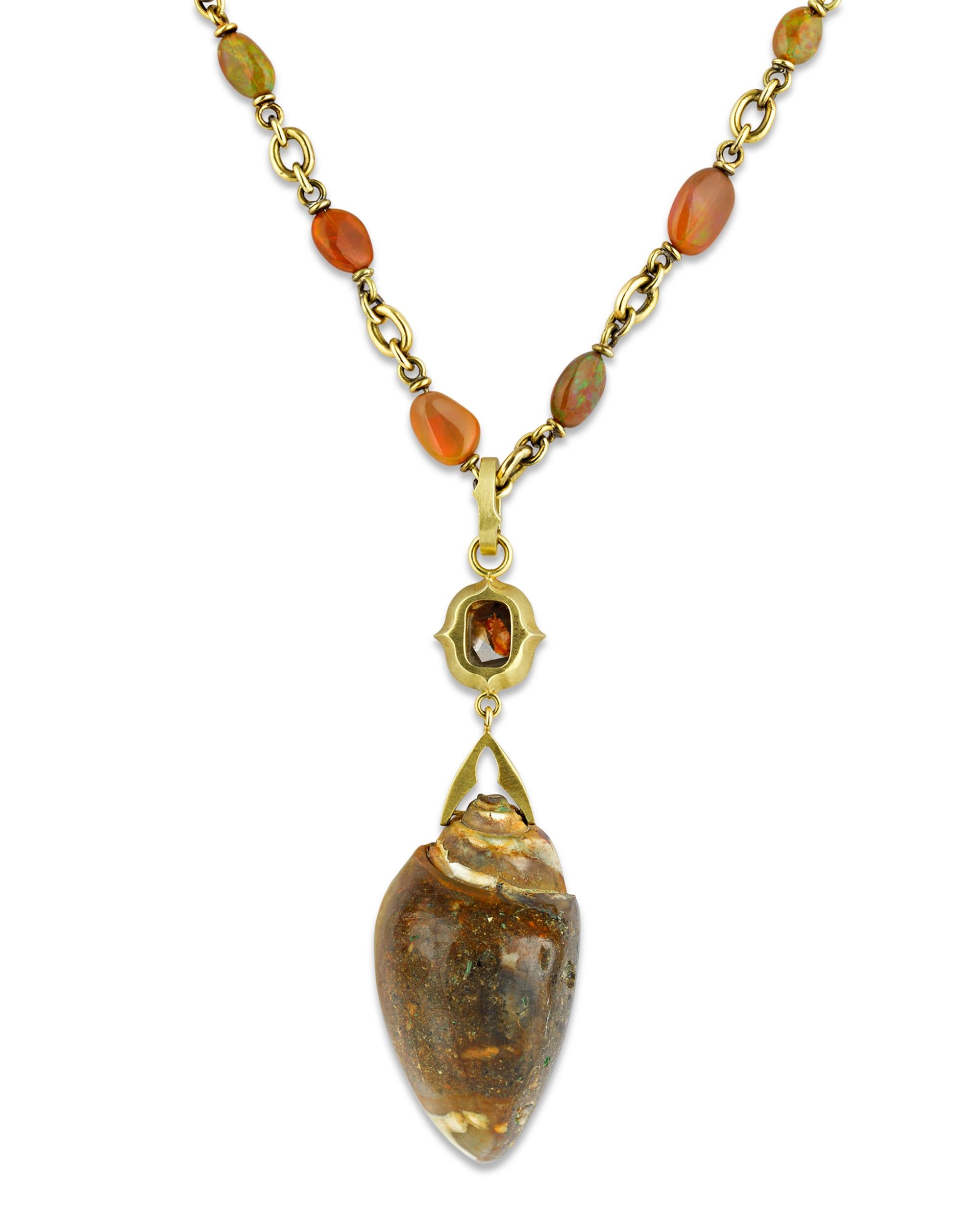 Modern Opal and Crystalized Fossil Necklace
