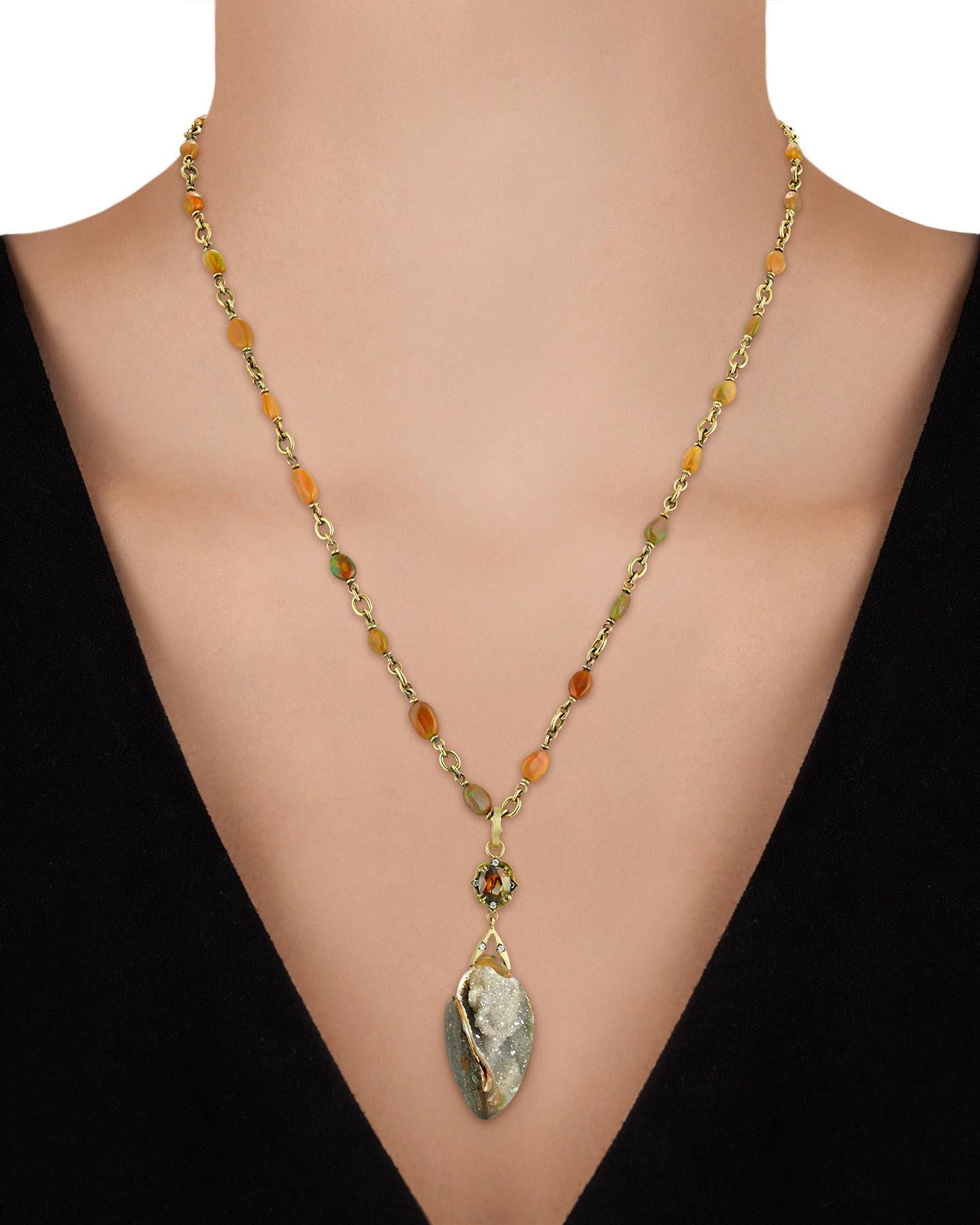 Women's Opal and Crystalized Fossil Necklace