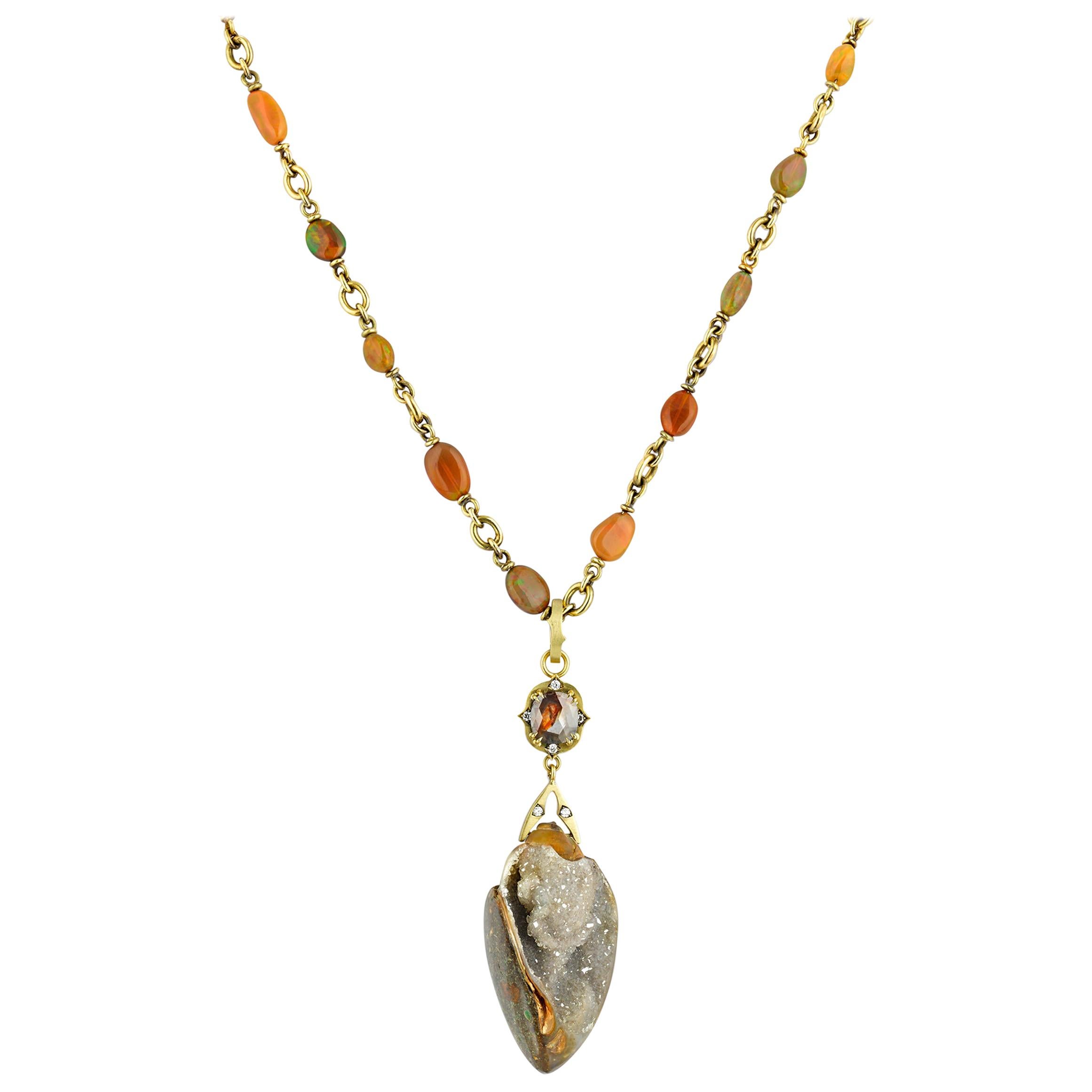 Opal and Crystalized Fossil Necklace
