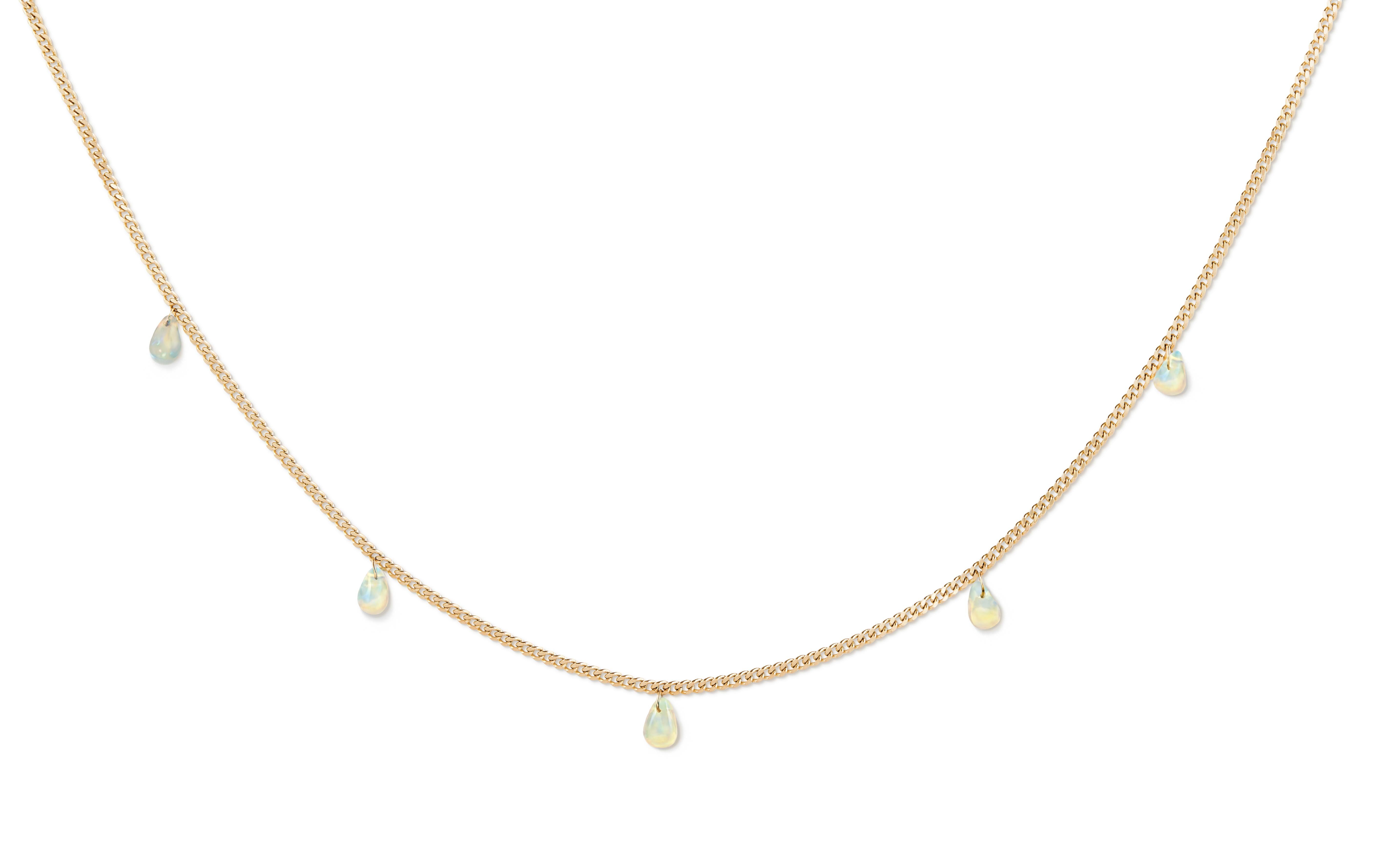 Briolette Cut Opal and Curb Chain Necklace in 18 Karat Gold For Sale