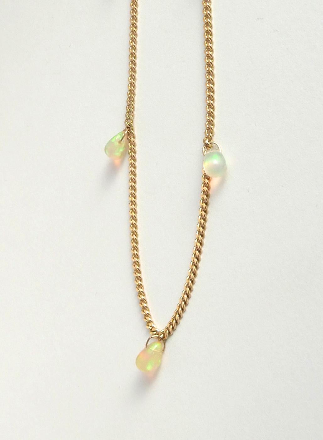Women's or Men's Opal and Curb Chain Necklace in 18 Karat Gold For Sale