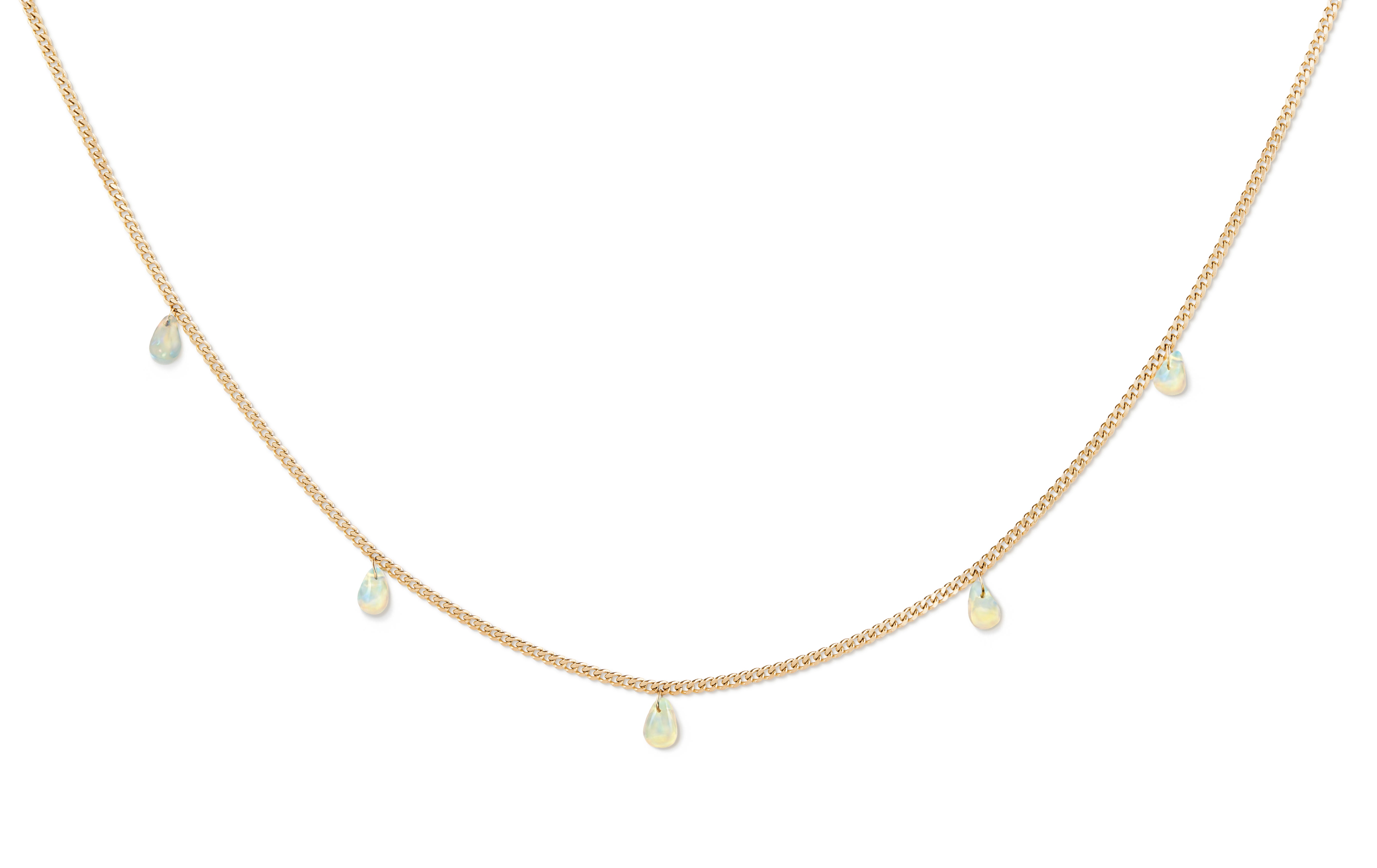 Opal and Curb Chain Necklace in 18 Karat Gold For Sale