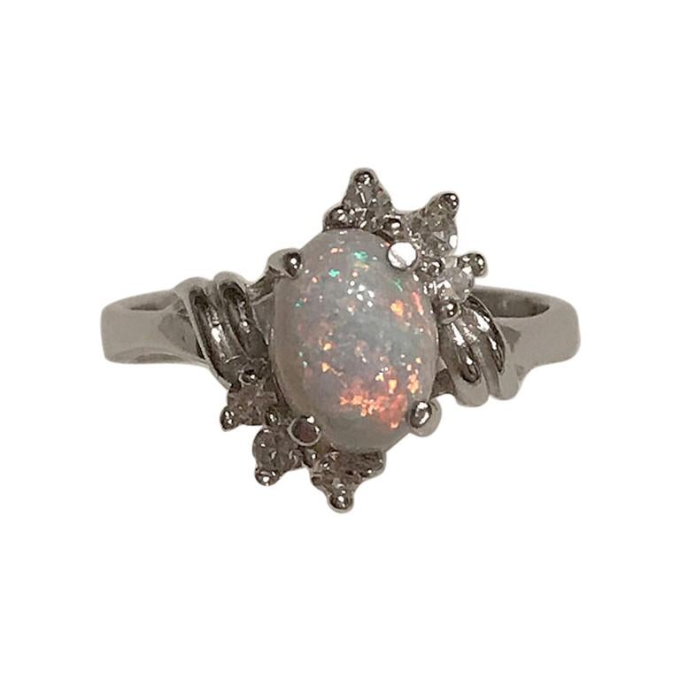 Opal and Diamond 10 Karat Gold Ring For Sale
