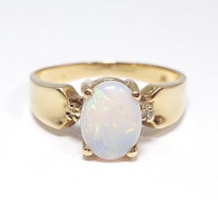 Opal and Diamond 14 Karat Gold Cocktail Statement Fashion Ring, Size US 6