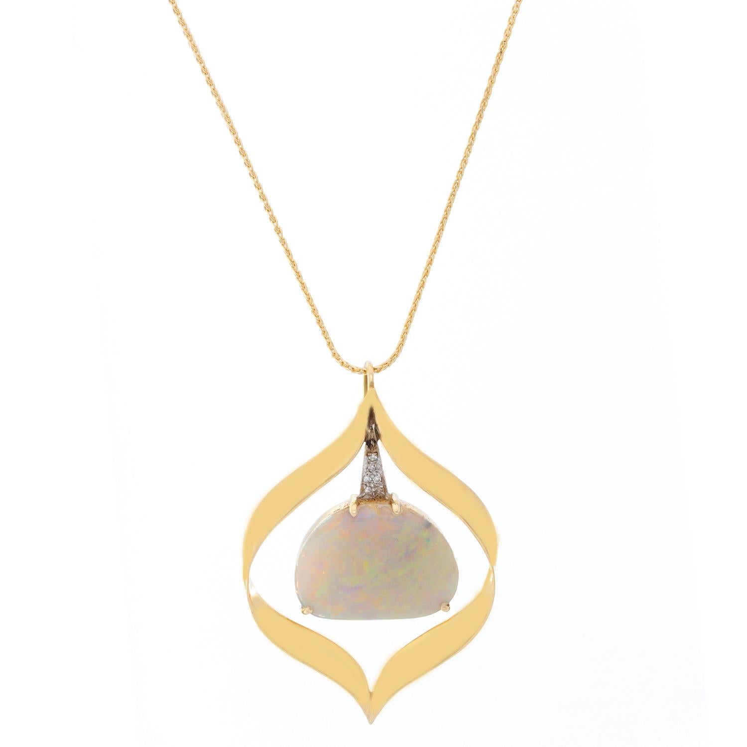 Opal and Diamond 14 Karat Yellow Gold Necklace and Pendant 2