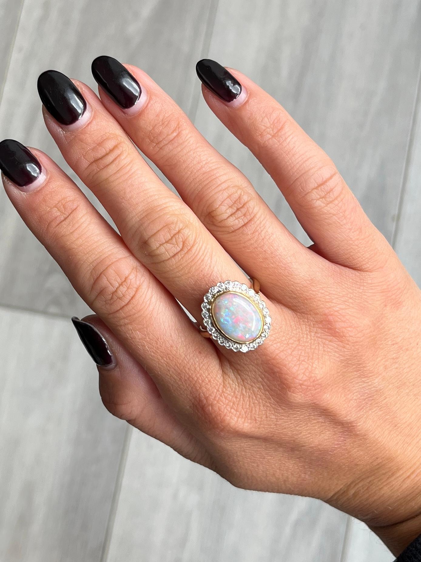 113 Cabochon Opal Diamond Cluster Ring main image 0