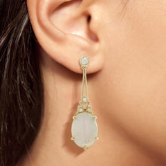 Opal and Diamond Art Deco Style Drop Earrings in 18k Yellow Gold