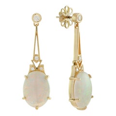 Opal and Diamond Art Deco Style Drop Earrings in 18k Yellow Gold Opal and Diamond Art Deco Style Drop Earrings in 18k Yellow Gold