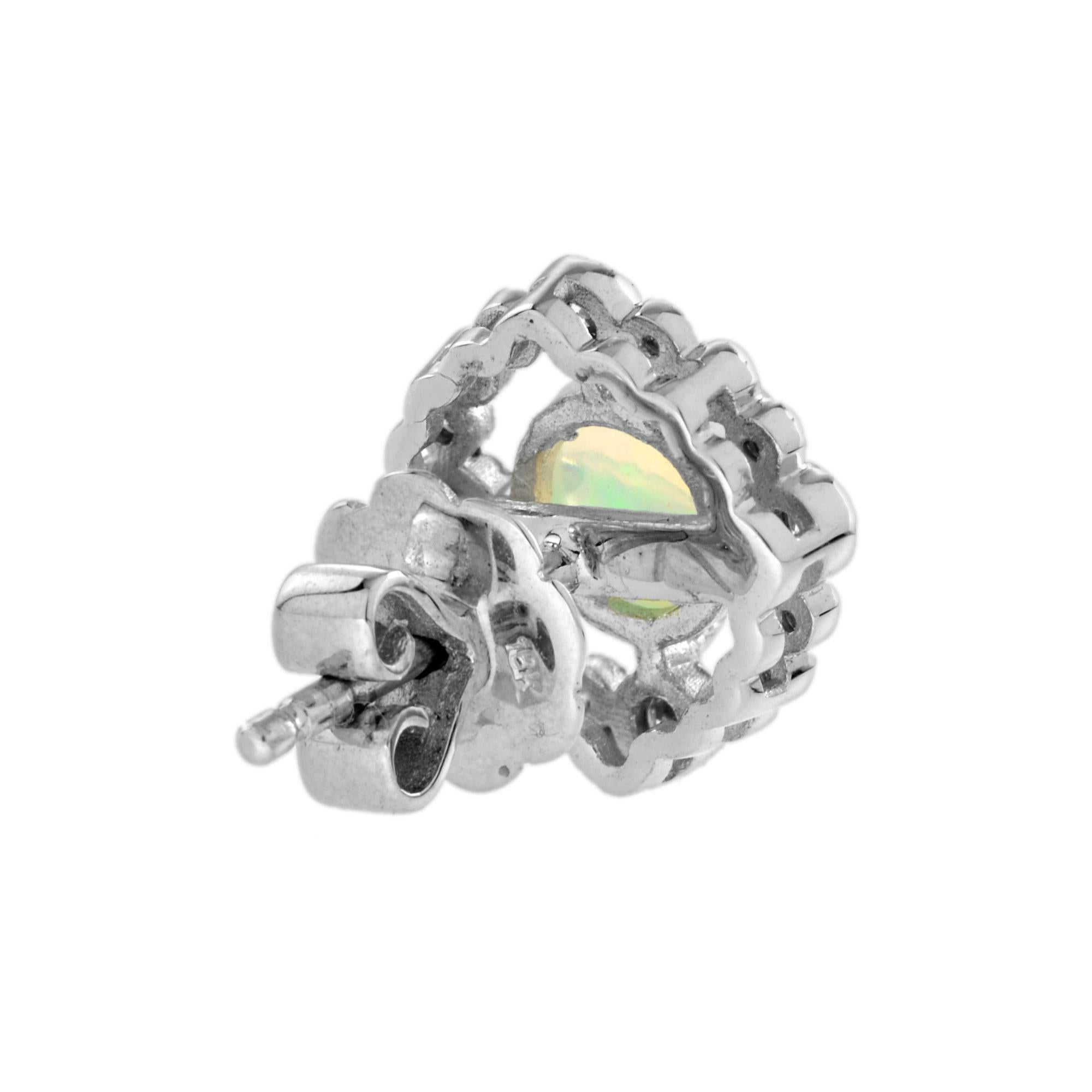 Opal and Diamond Art Deco Style Stud Earrings in 14K White Gold In New Condition For Sale In Bangkok, TH