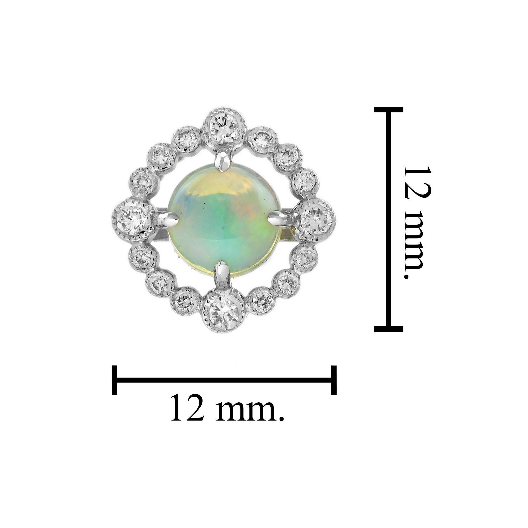 Women's Opal and Diamond Art Deco Style Stud Earrings in 14K White Gold For Sale