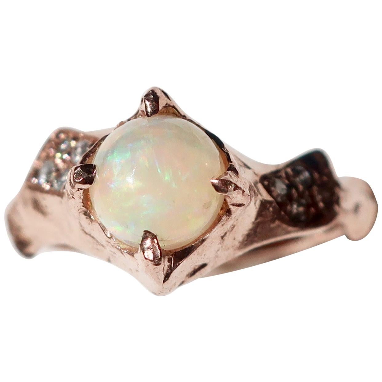 Opal and Diamond Asymmetrical 14 Karat Rose Gold Ring