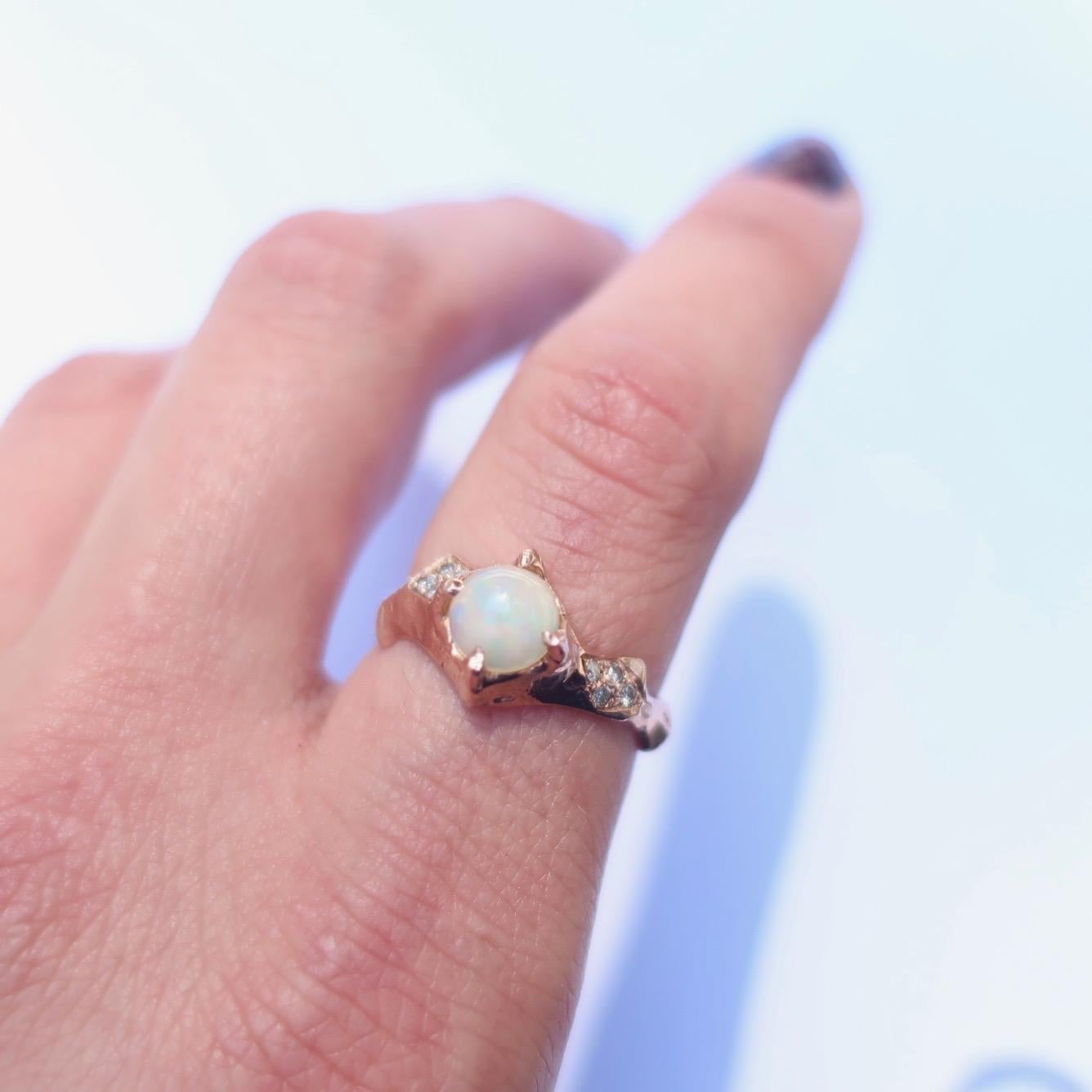 Artist Opal and Diamond Asymmetrical 14 Karat Rose Gold Ring