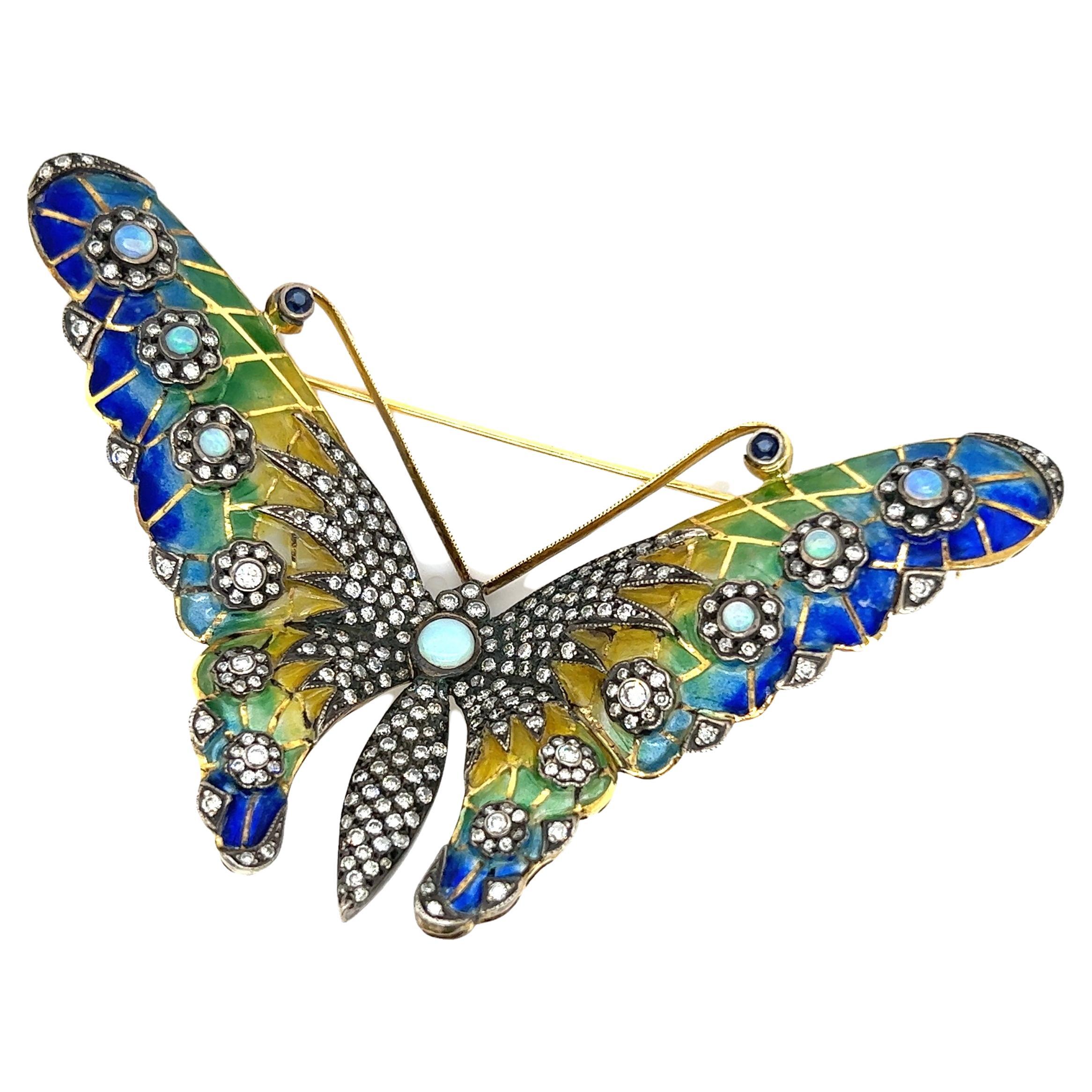 Opal and Diamond Butterfly Brooch For Sale