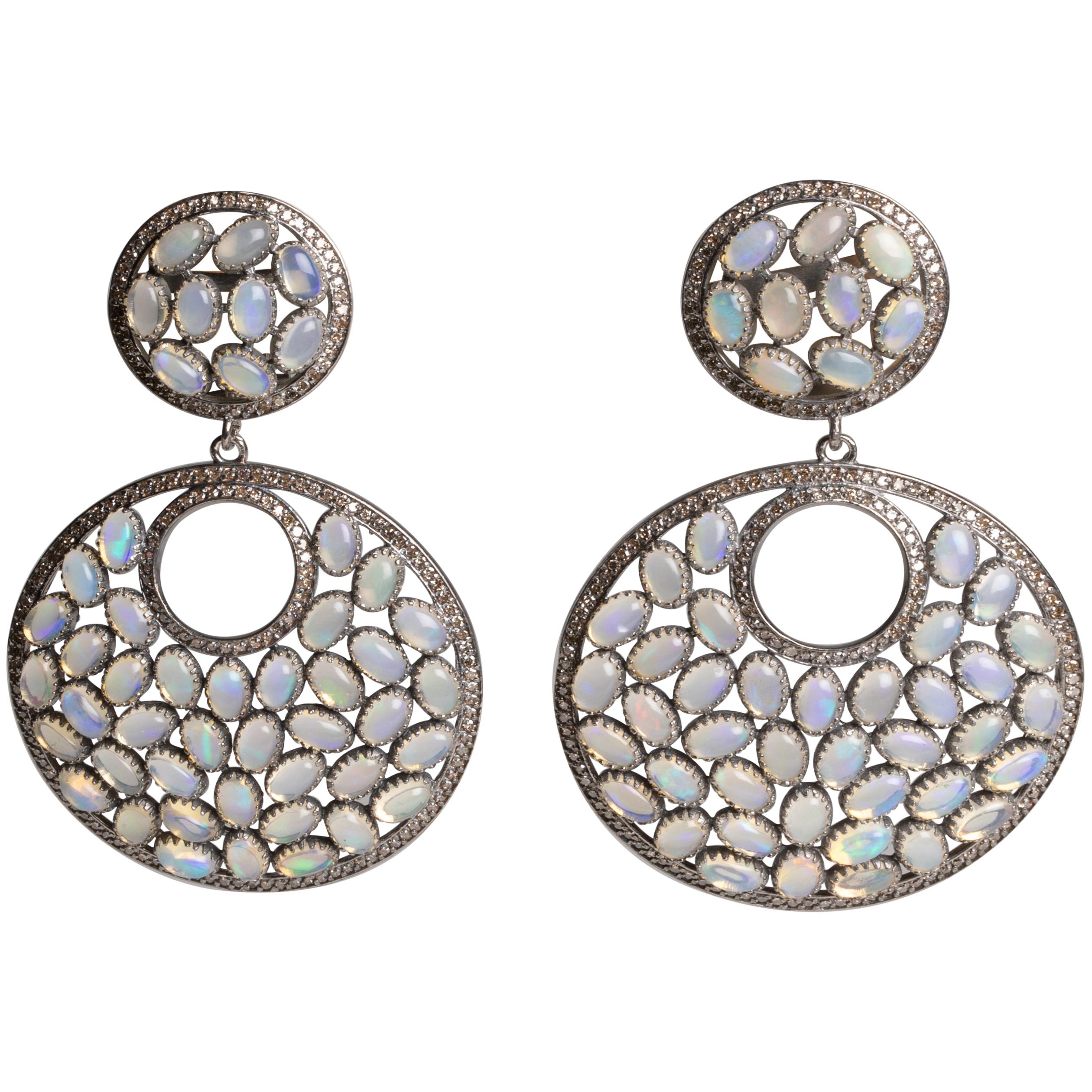 Opal and Diamond Chandelier Dangle Earrings