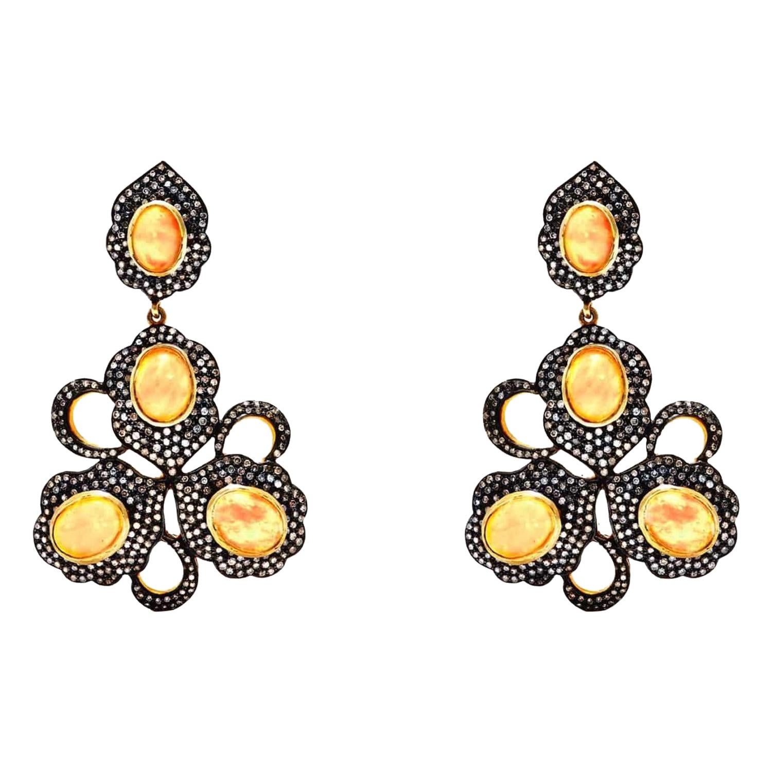 Opal and Diamond Chandelier Earrings For Sale