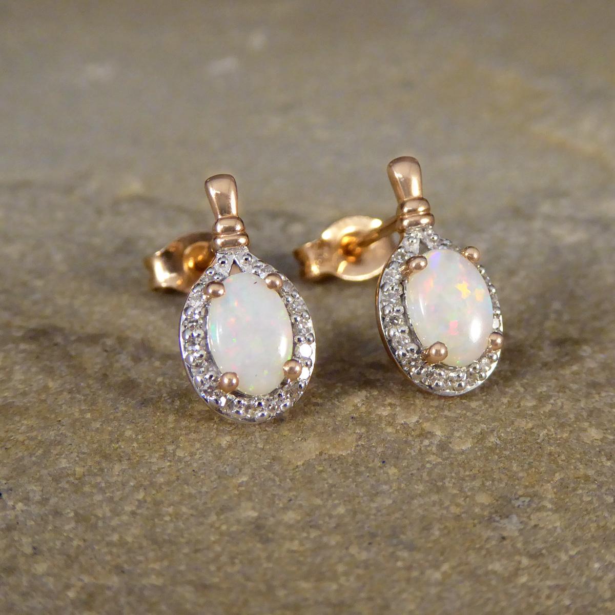 Edwardian Opal and Diamond Cluster Drop Earrings in Rose Gold For Sale