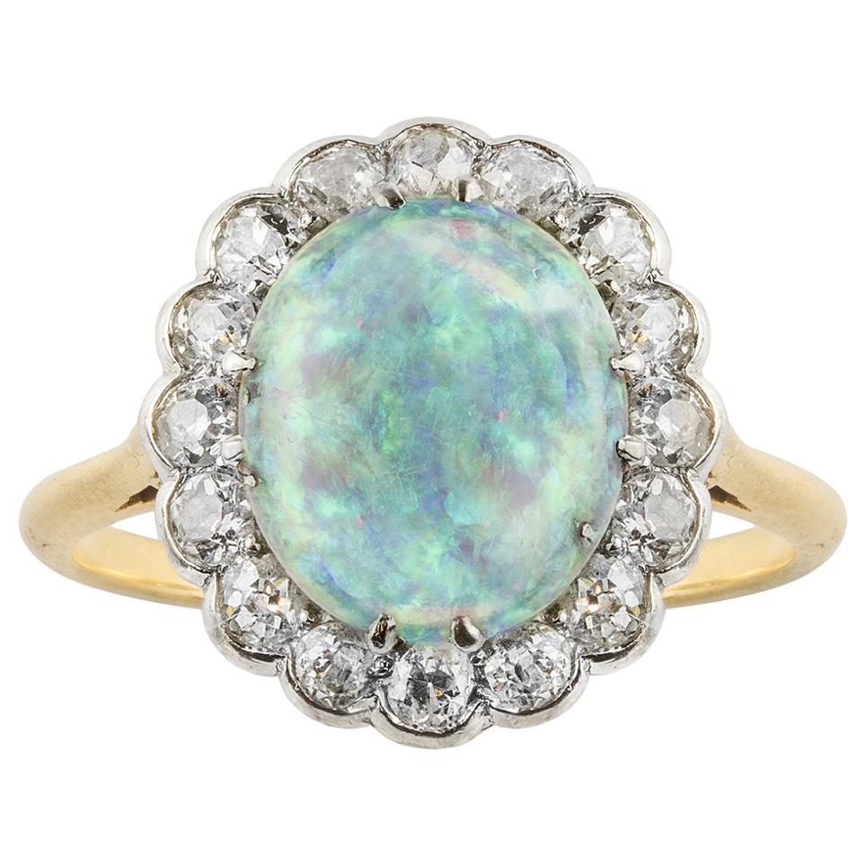 Opal and Diamond Cluster Ring For Sale