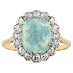 Opal and Diamond Cluster Ring