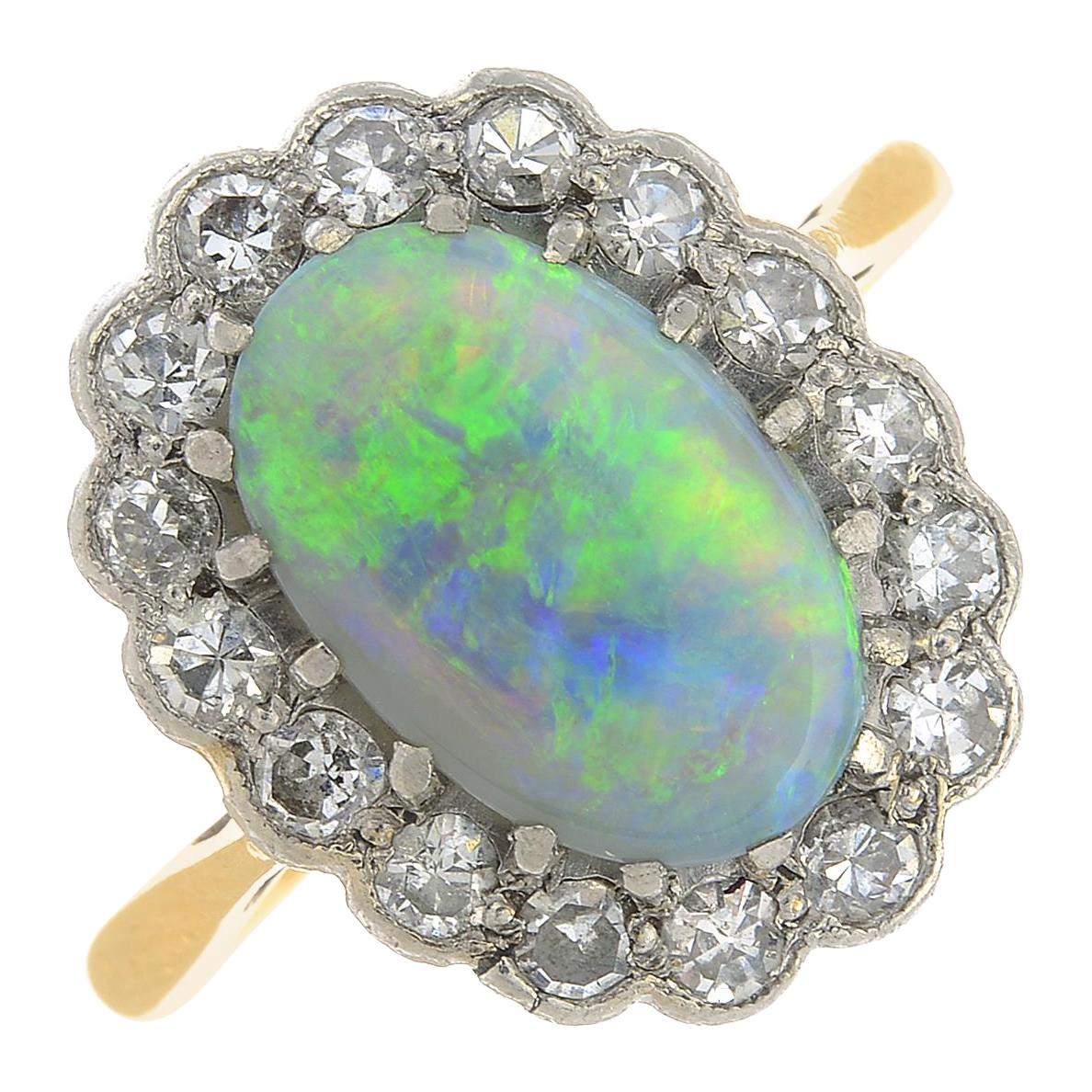 Opal And Diamond Cluster Ring - 171 For Sale on 1stDibs