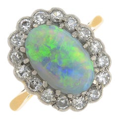 Black Opal and Diamond Cluster Ring