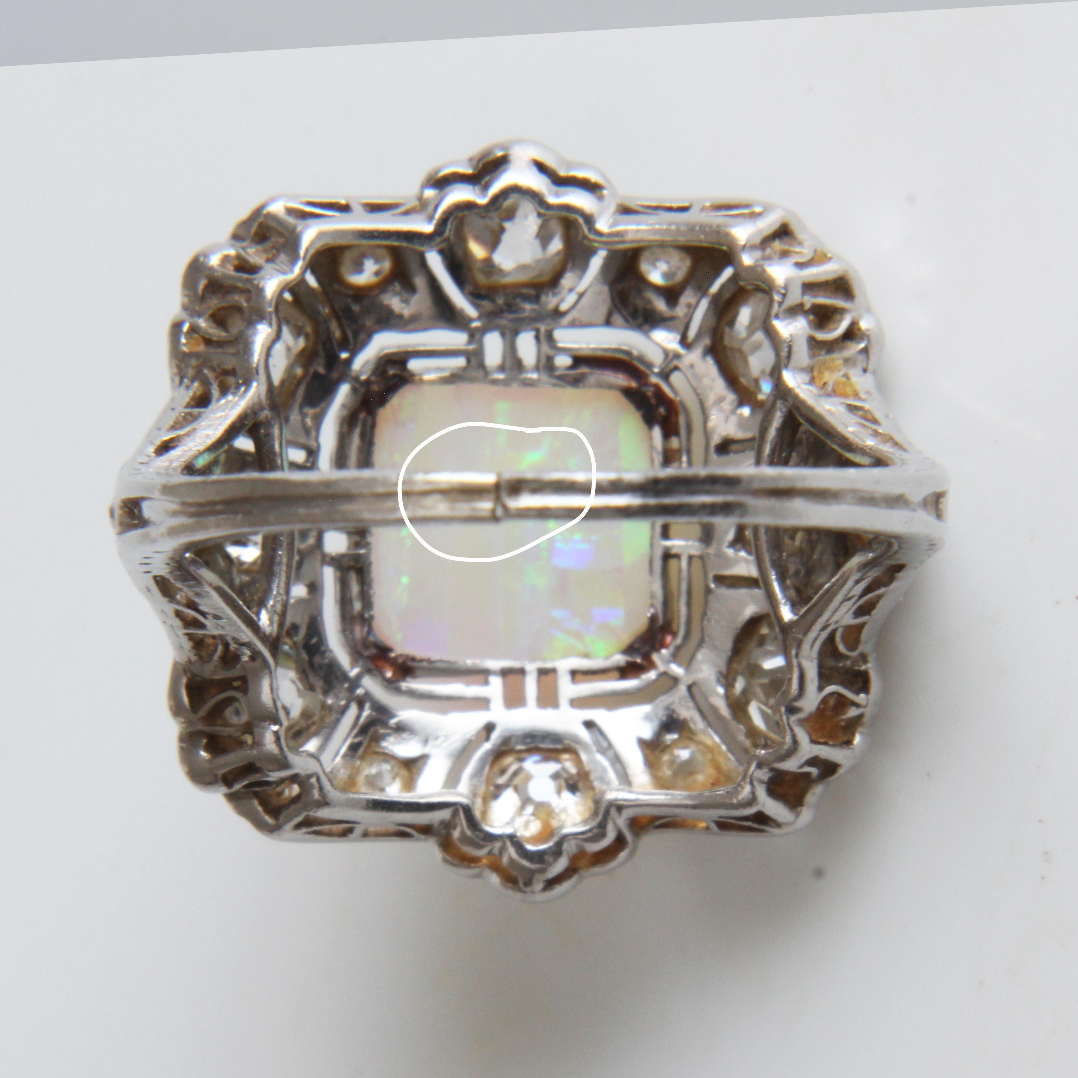 Anillo de Cóctel de Ópalo y Diamantes Estilo Art Decó Vintage Platino Raro Principios del Siglo XX en venta 9