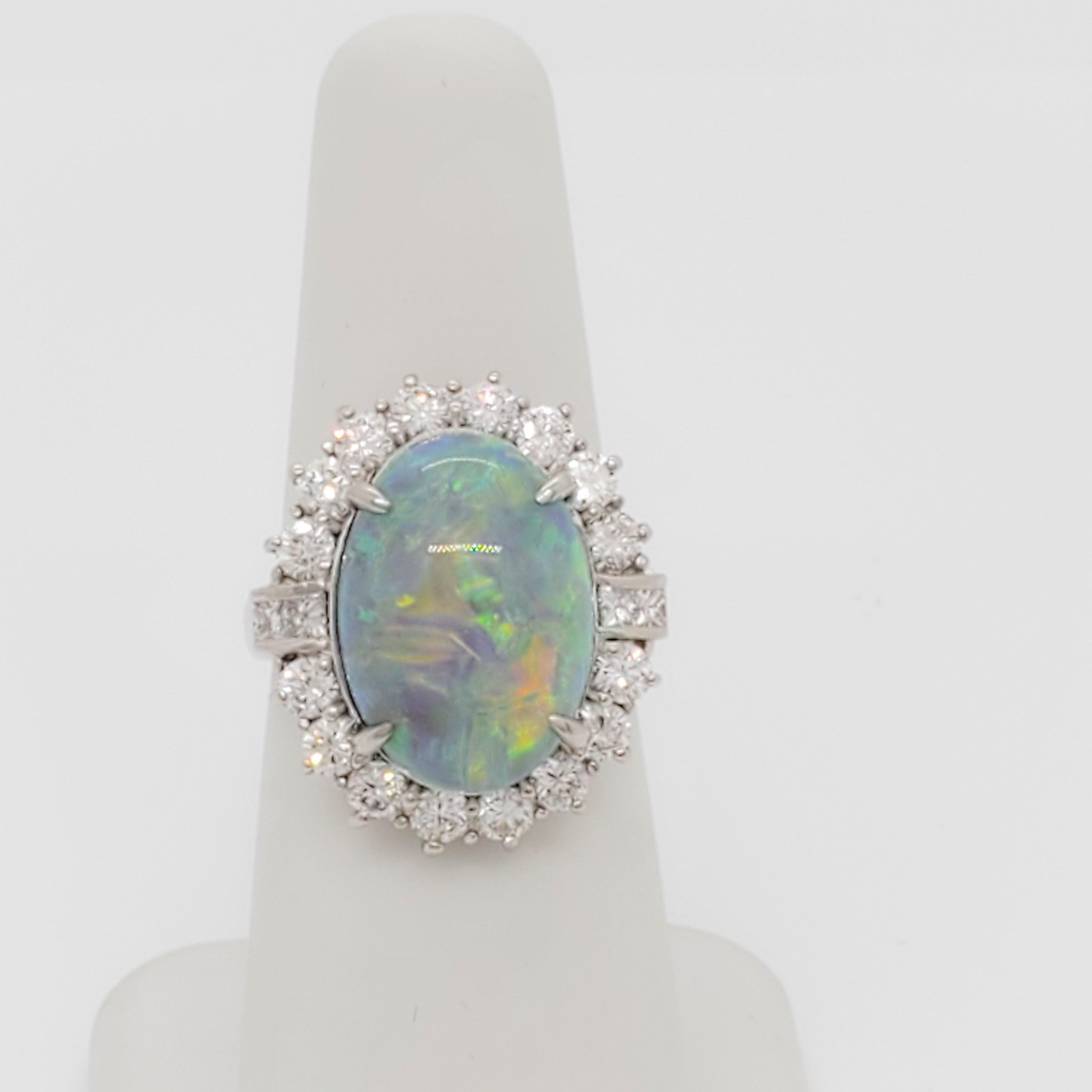 Platin-Cocktailring mit Opal und Diamant im Zustand „Neu“ in Los Angeles, CA