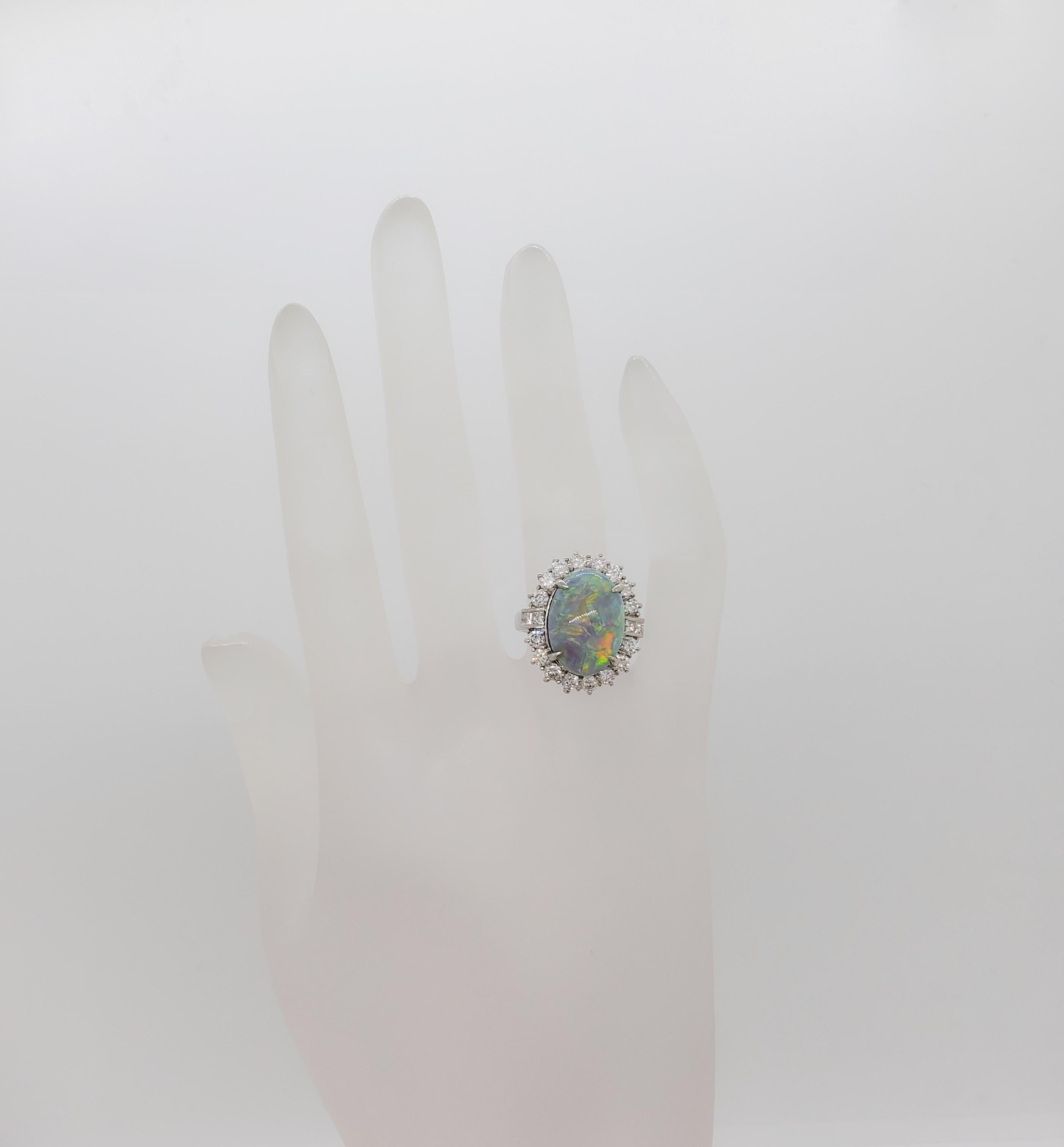 Platin-Cocktailring mit Opal und Diamant für Damen oder Herren