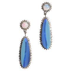 Opal and Diamond Dangle Drop Earrings