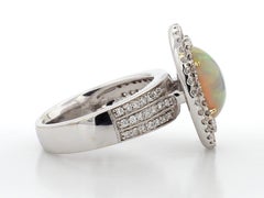 18K White Gold 2.07ct Opal Double Halo Cocktail Ring with Diamonds