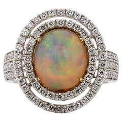 18K White Gold 2.07ct Opal Double Halo Cocktail Ring with Diamonds