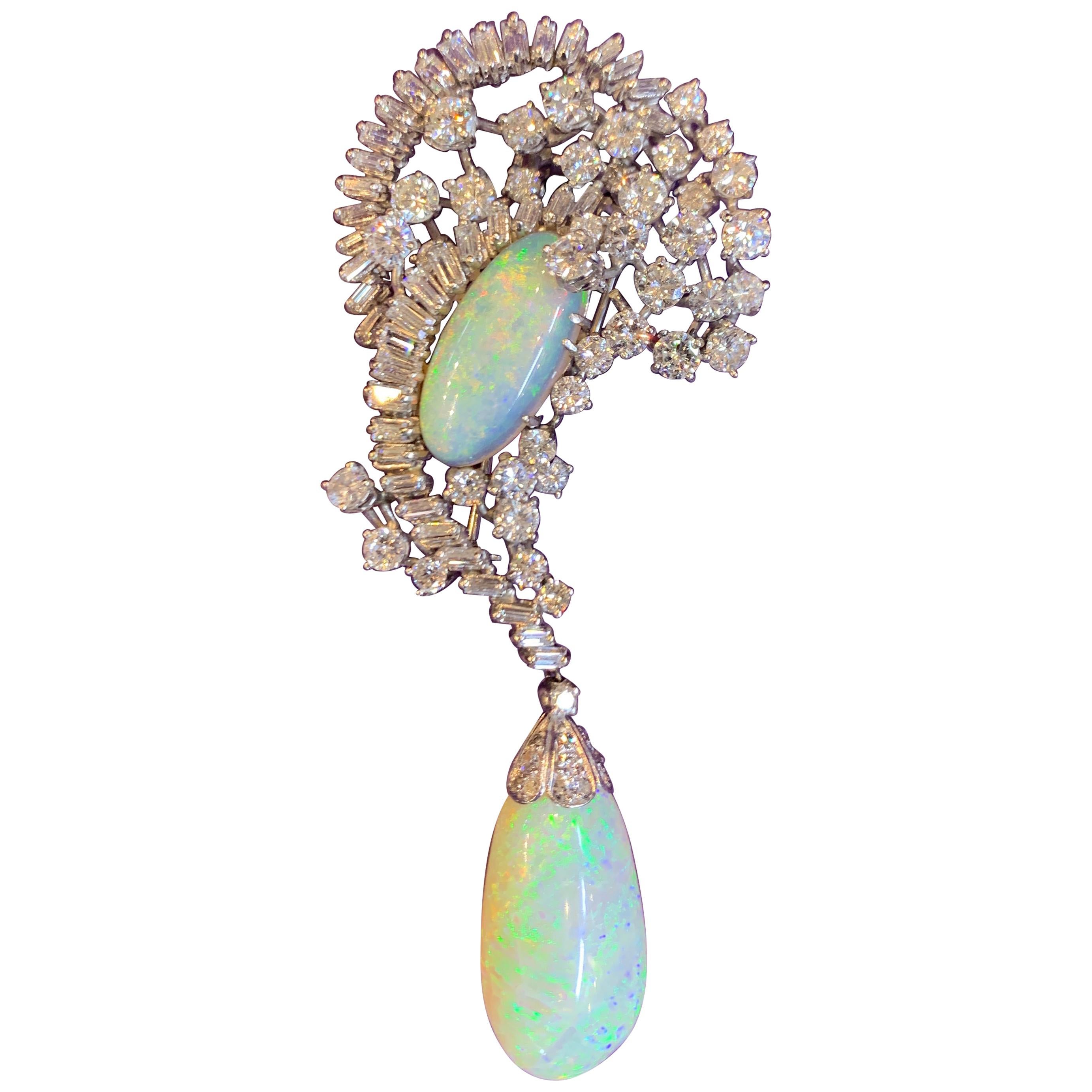 Opal and Diamond Drop Brooch For Sale