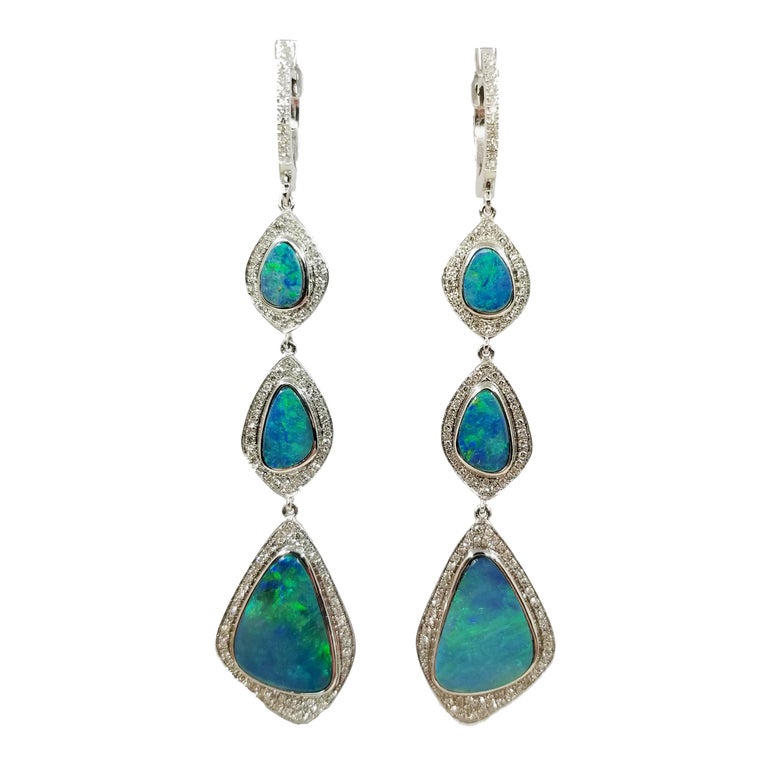 Opal and Diamond Drop Earrings at 1stDibs | opal and diamond drop earrings