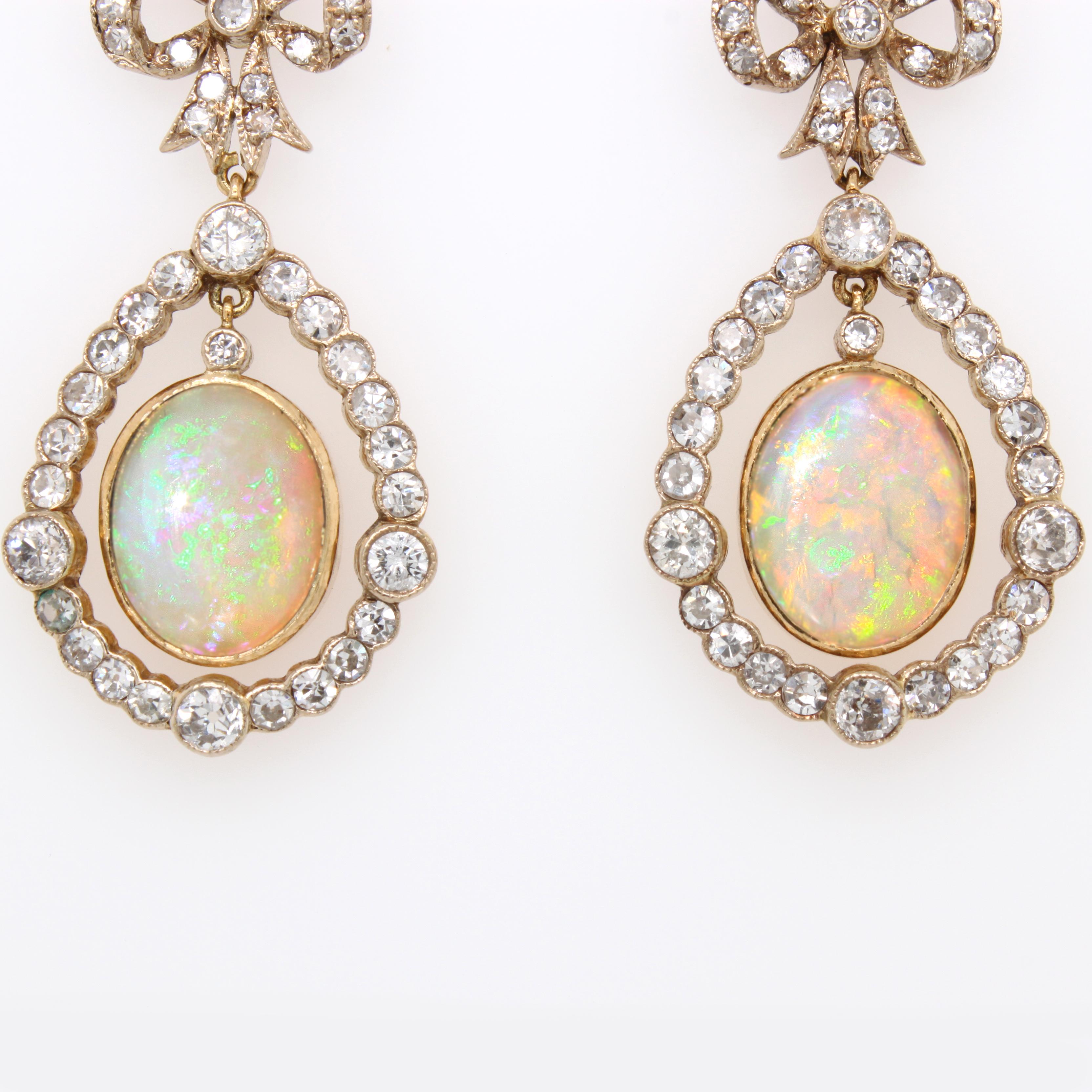 Cabochon Opal and Diamond Earrings