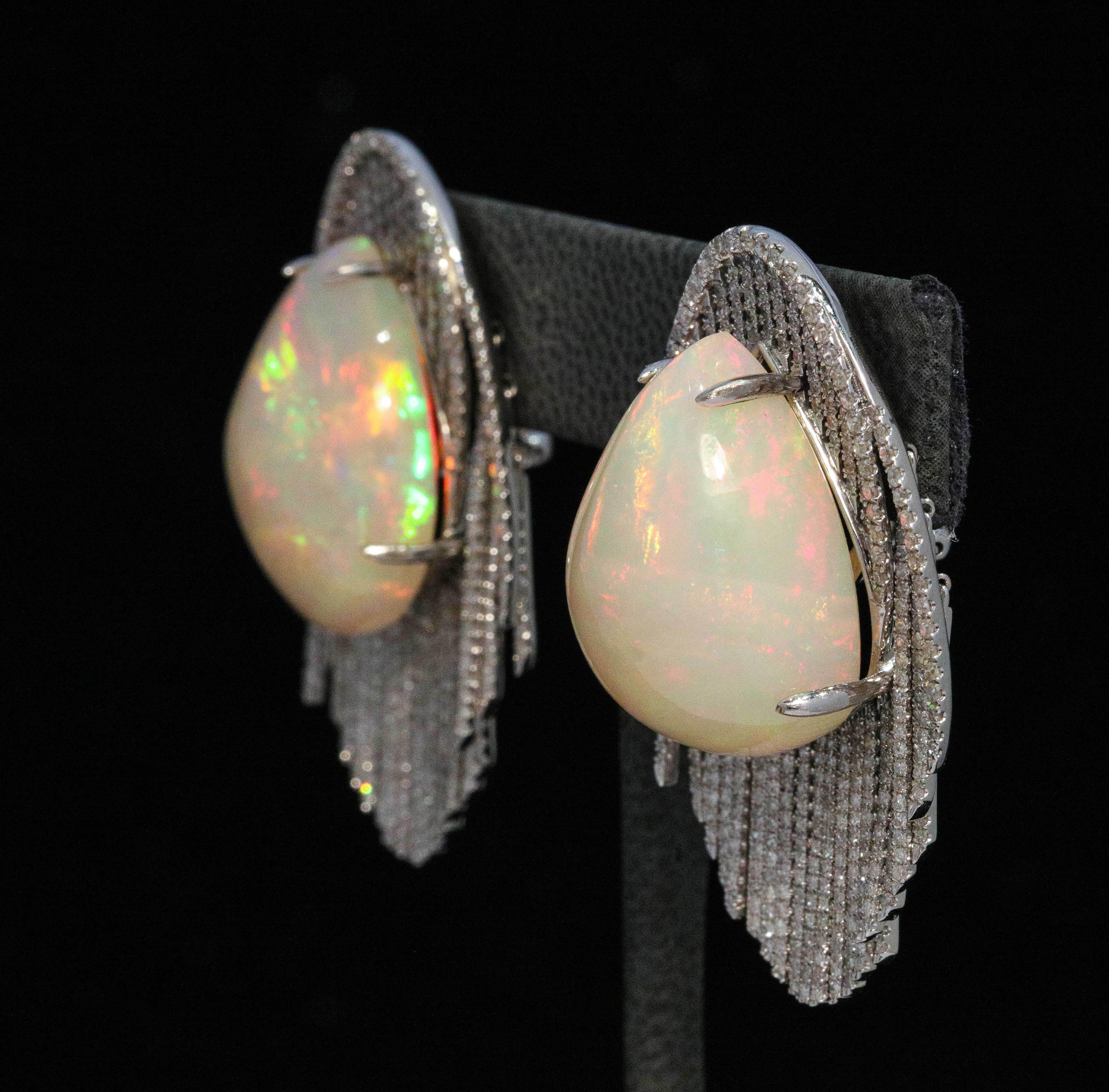 Modern Opal and Diamond Earrings For Sale