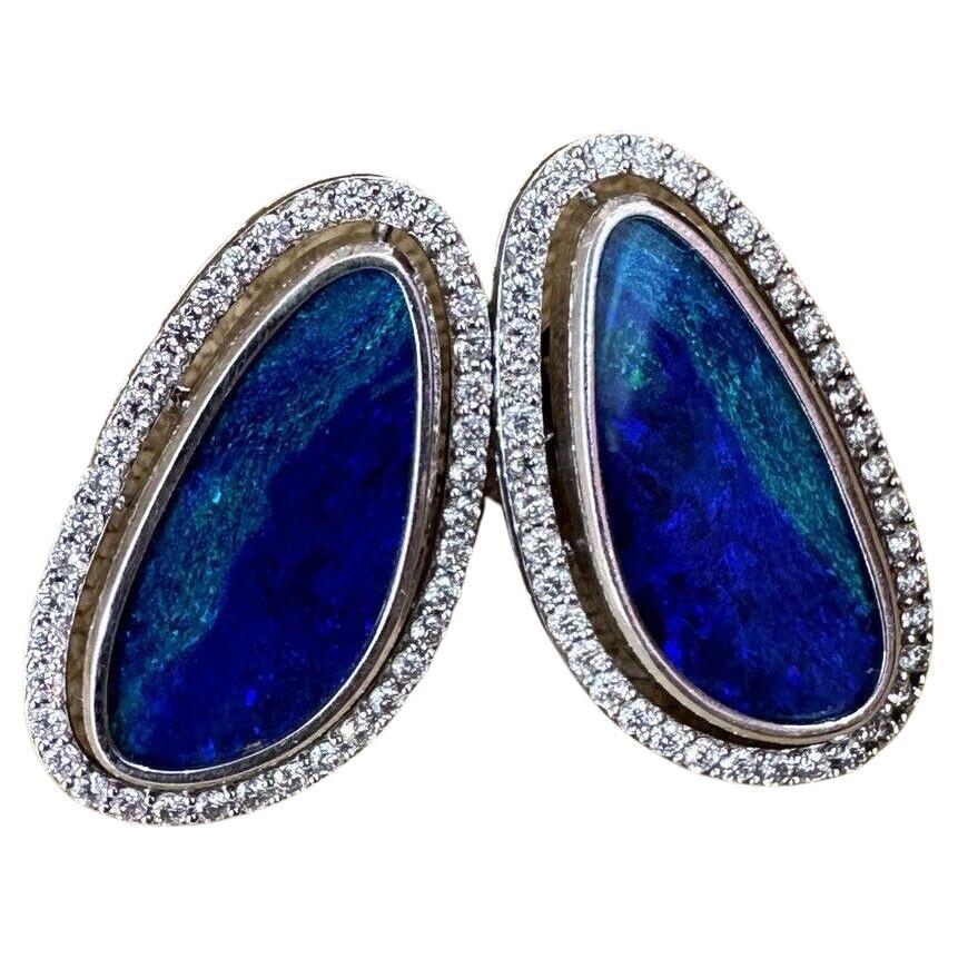 Opal and Diamond Earrings in 18k White Gold For Sale