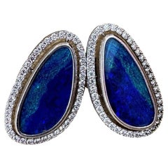 Opal and Diamond Earrings in 18k White Gold