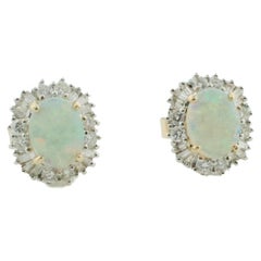 Vintage Opal and Diamond Earrings in Yellow Gold