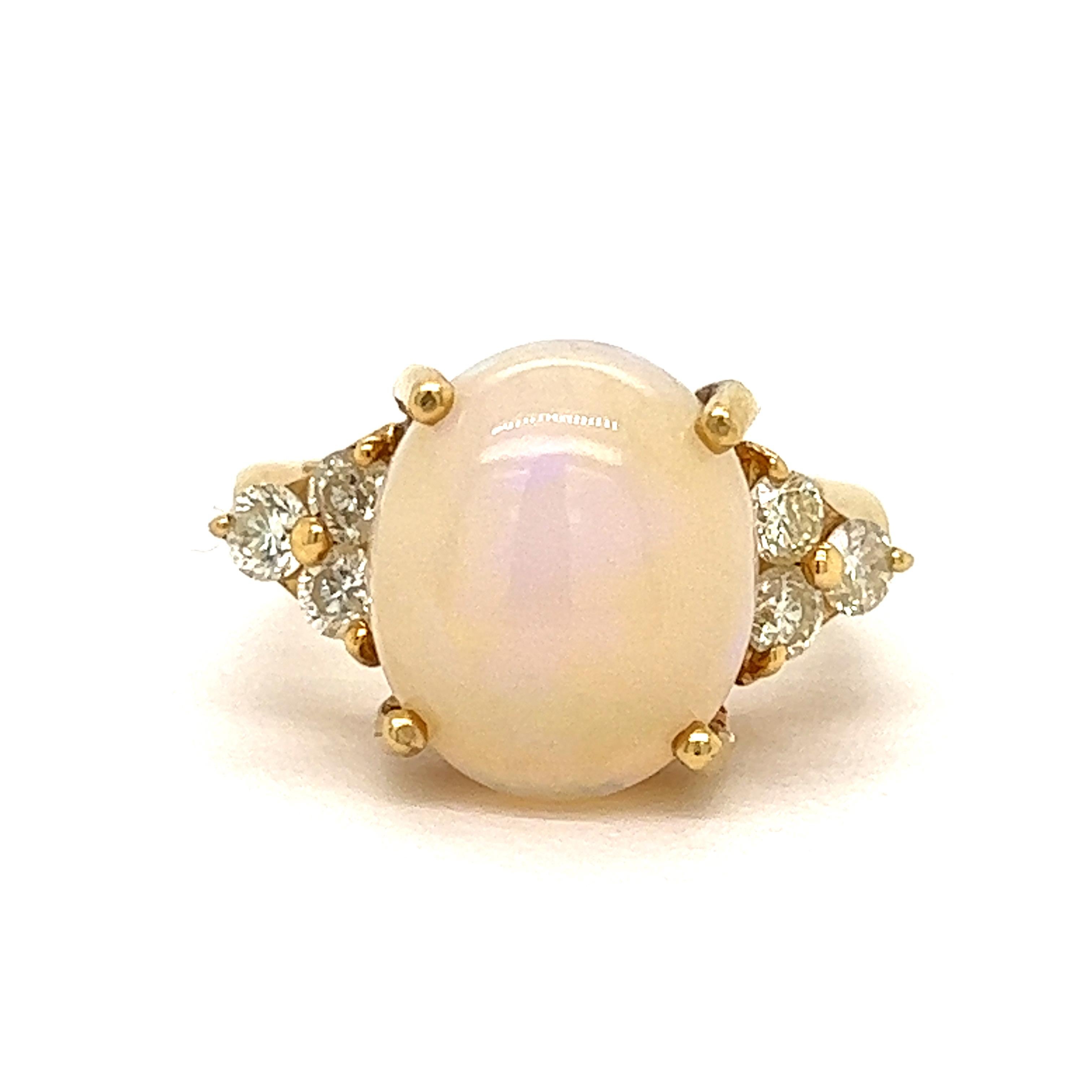 Round Cut Opal and Diamond Estate Ring