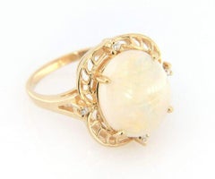 Opal and Diamond Filigree Vintage Style Ring in 14K Yellow Gold