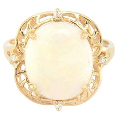 Opal and Diamond Filigree Vintage Style Ring in 14K Yellow Gold