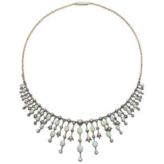 Antique Opal and Diamond Fringe Necklace