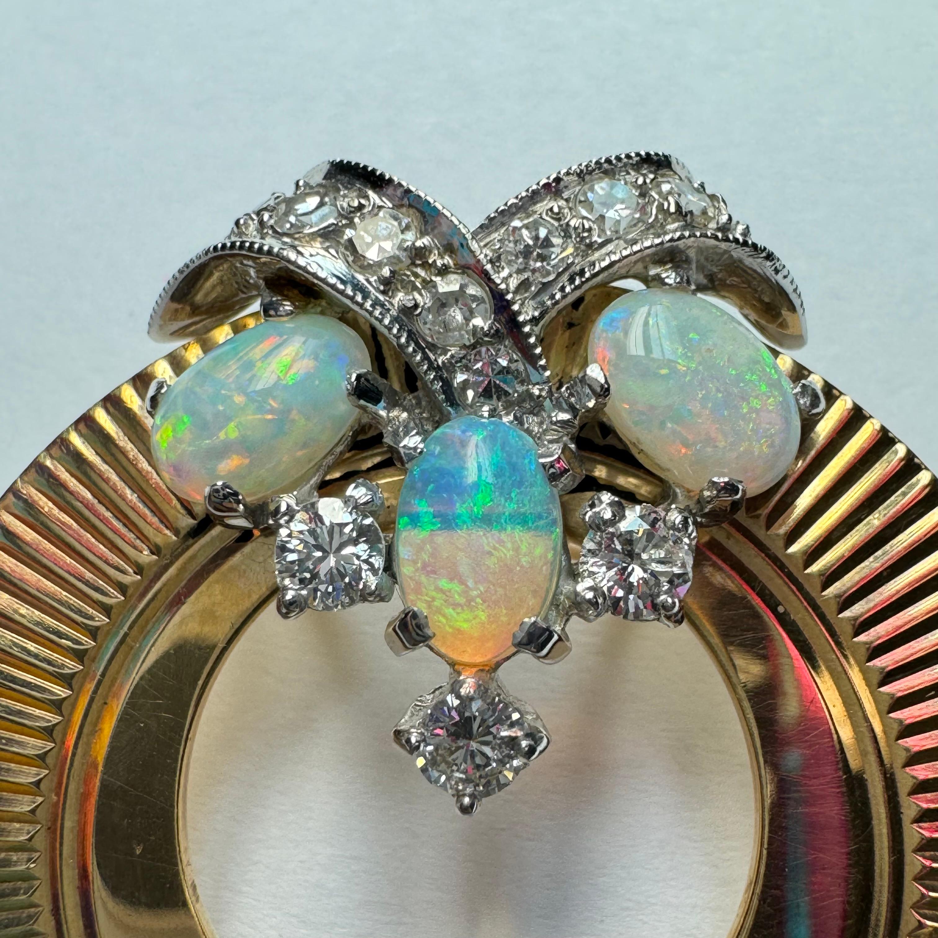 Opal and Diamond Gold Disc Pendant In Good Condition For Sale In New York, NY