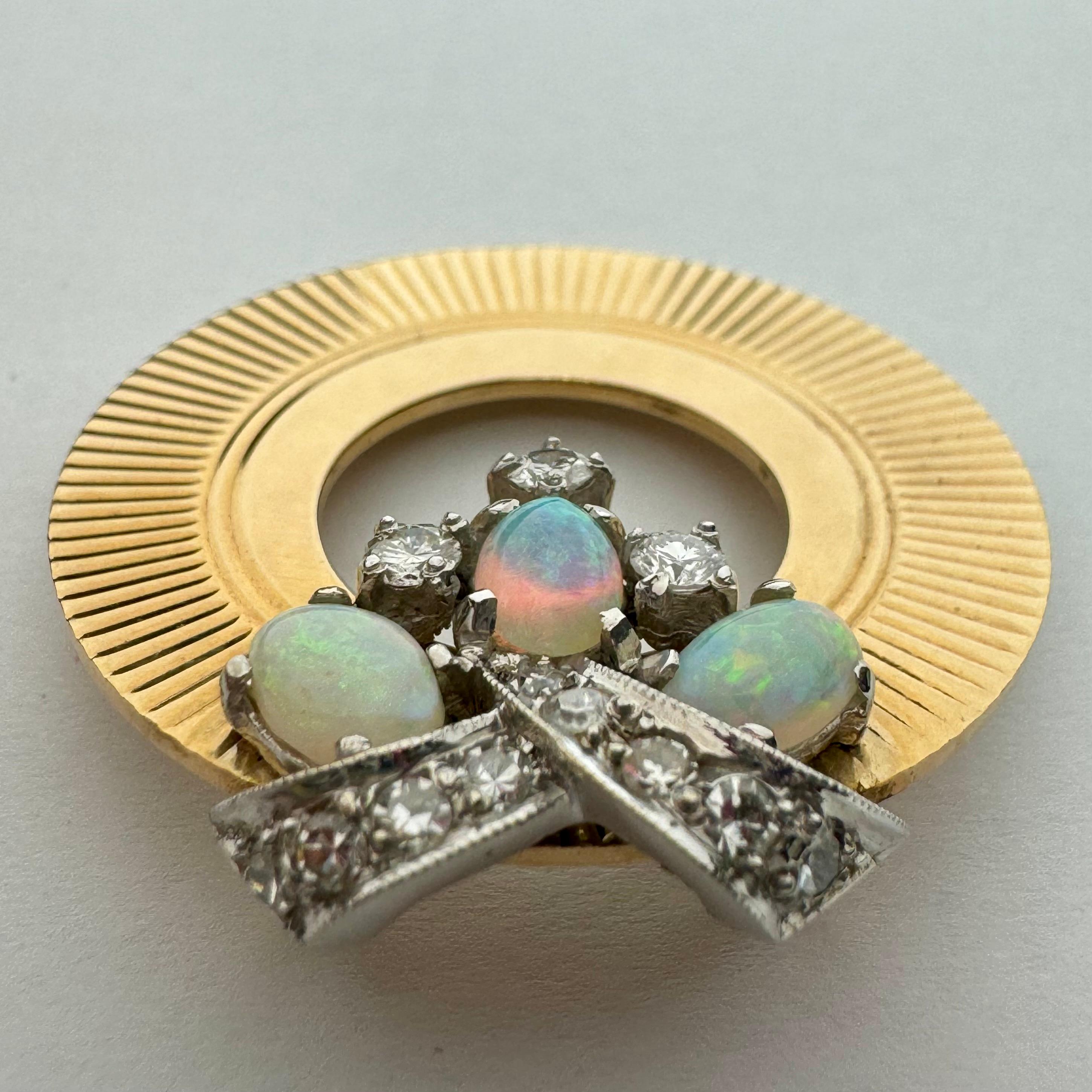 Women's Opal and Diamond Gold Disc Pendant For Sale