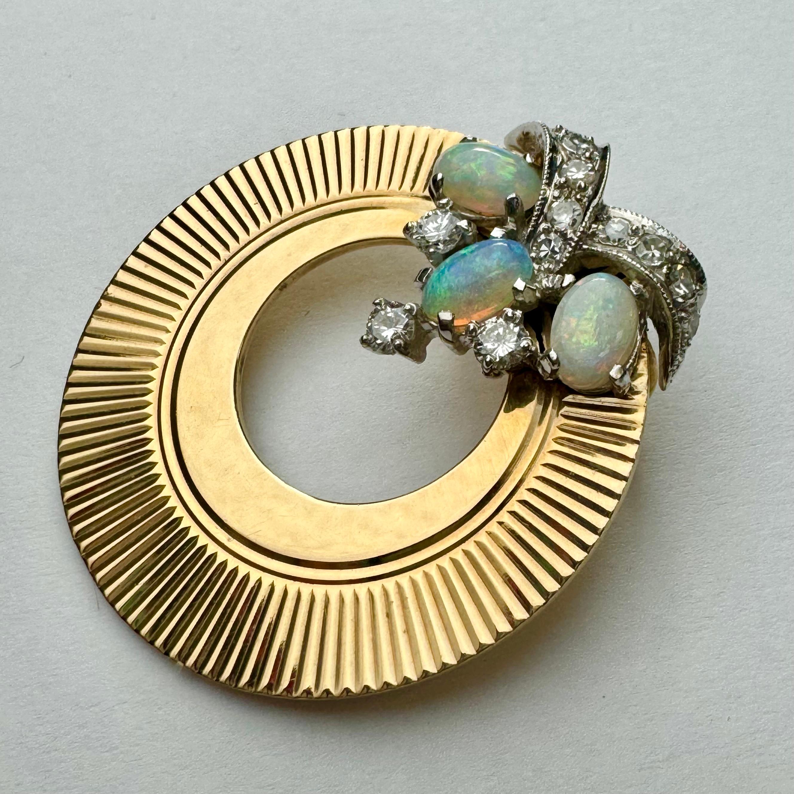 Opal and Diamond Gold Disc Pendant For Sale 1