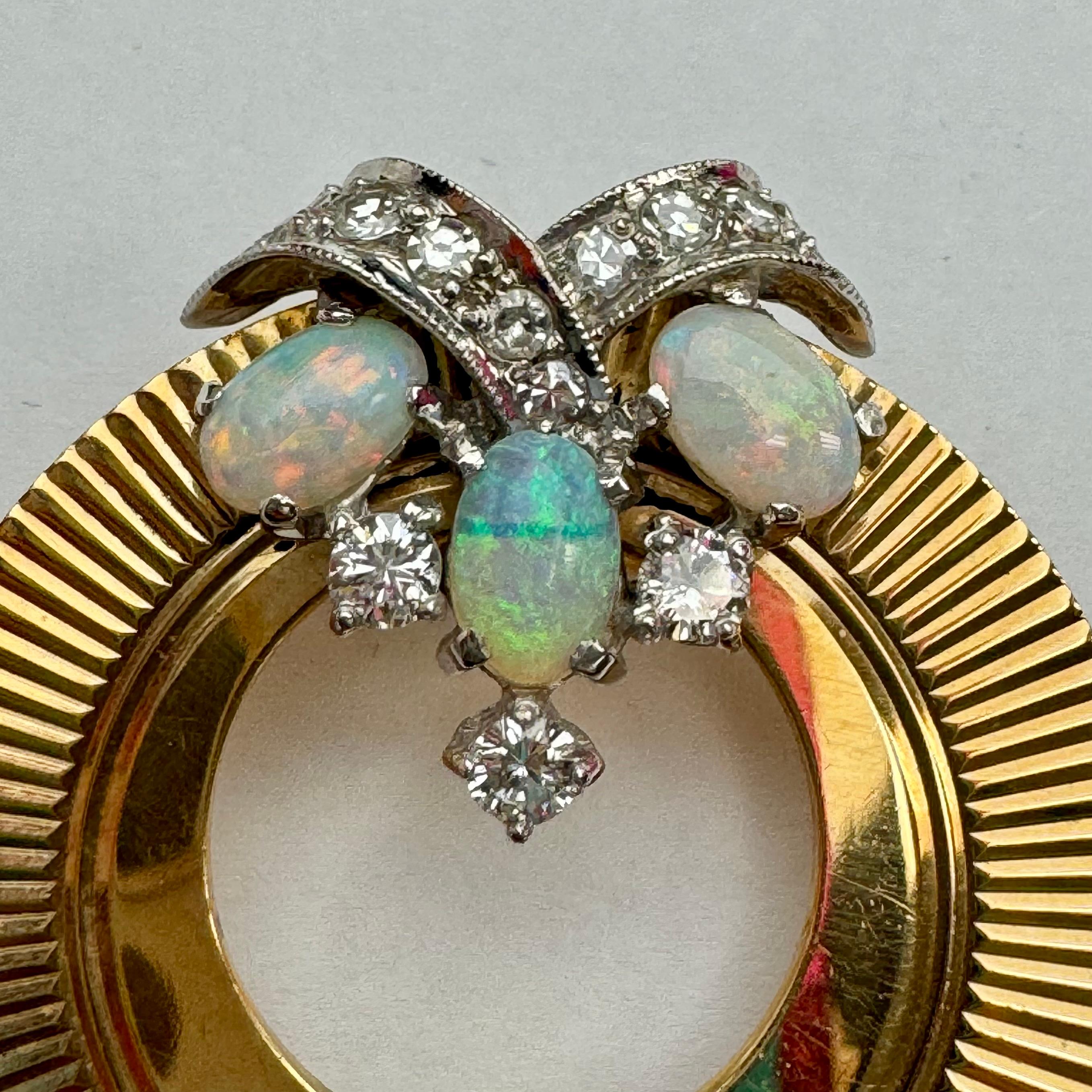 Opal and Diamond Gold Disc Pendant For Sale 3