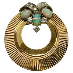 Opal and Diamond Gold Disc Pendant