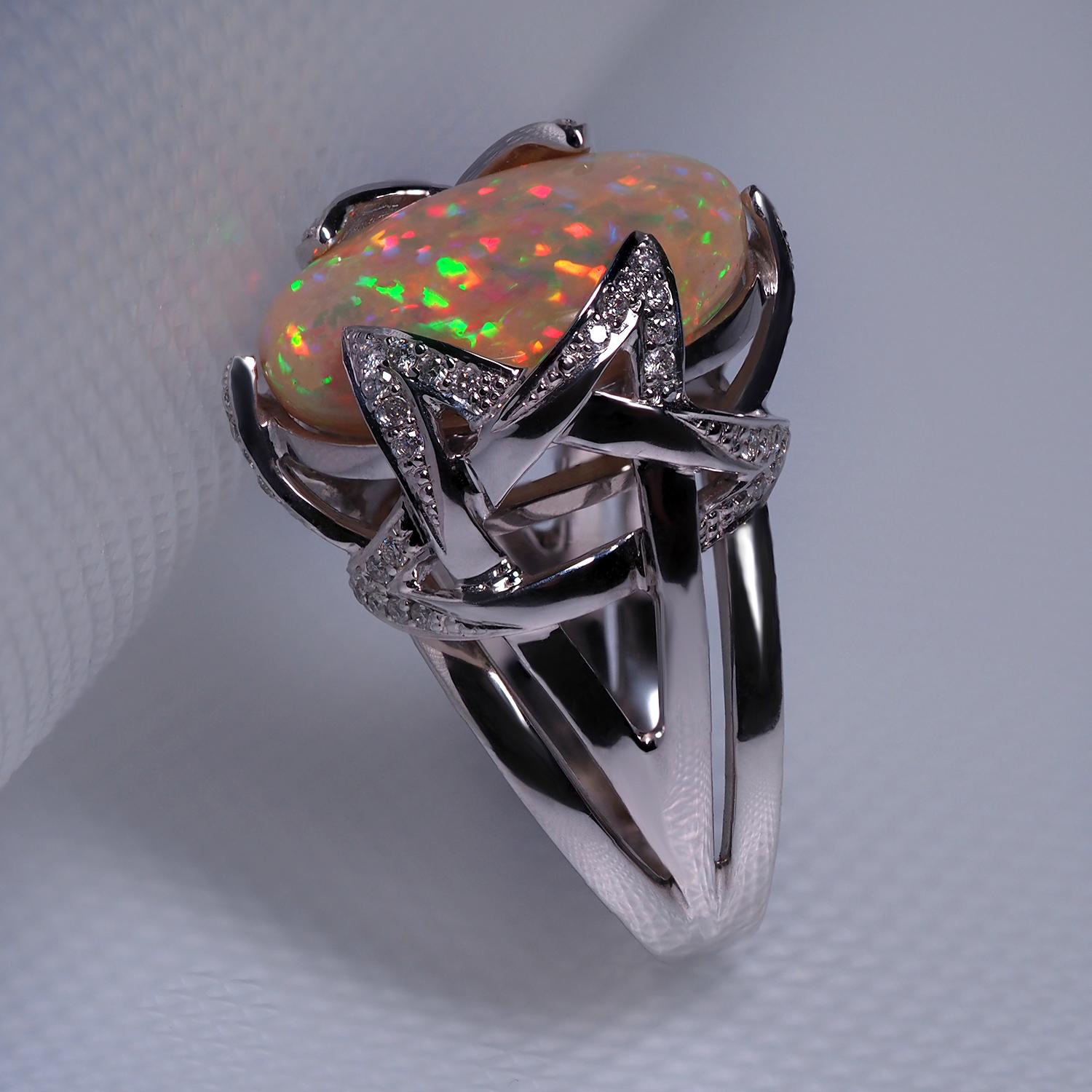 Oval Cut Opal Diamond Gold Ring Design Star Opalescence Rainbow