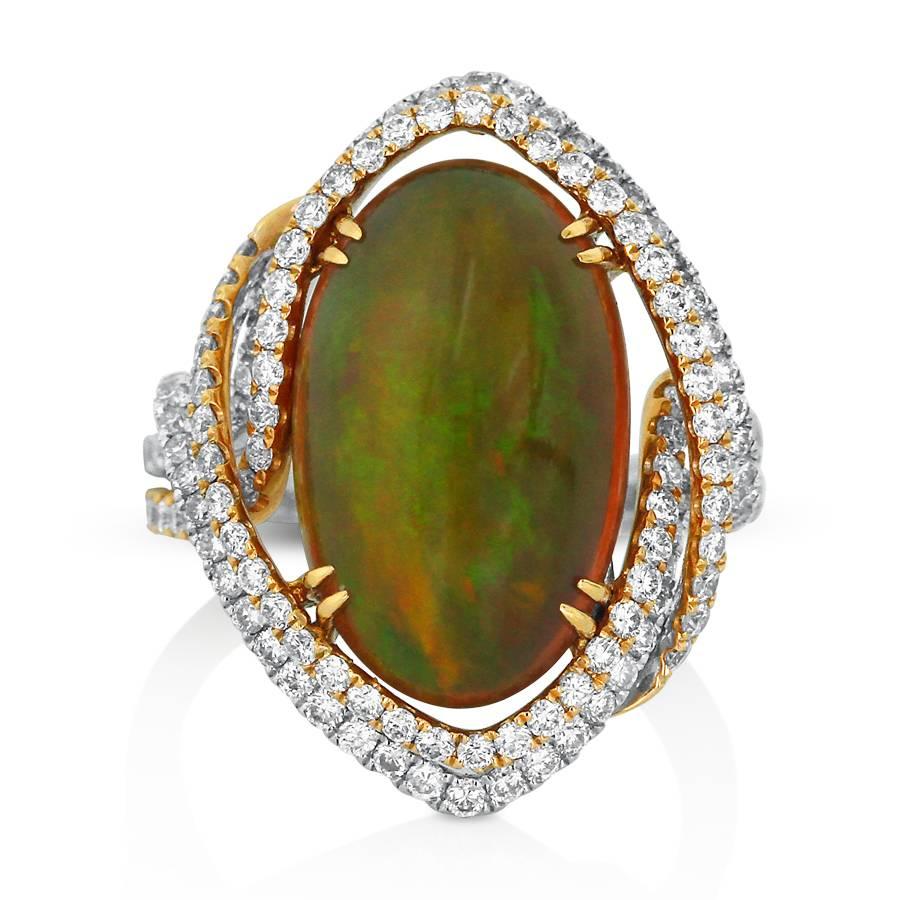 Oval Cut Opal and Diamond Gold Ring For Sale
