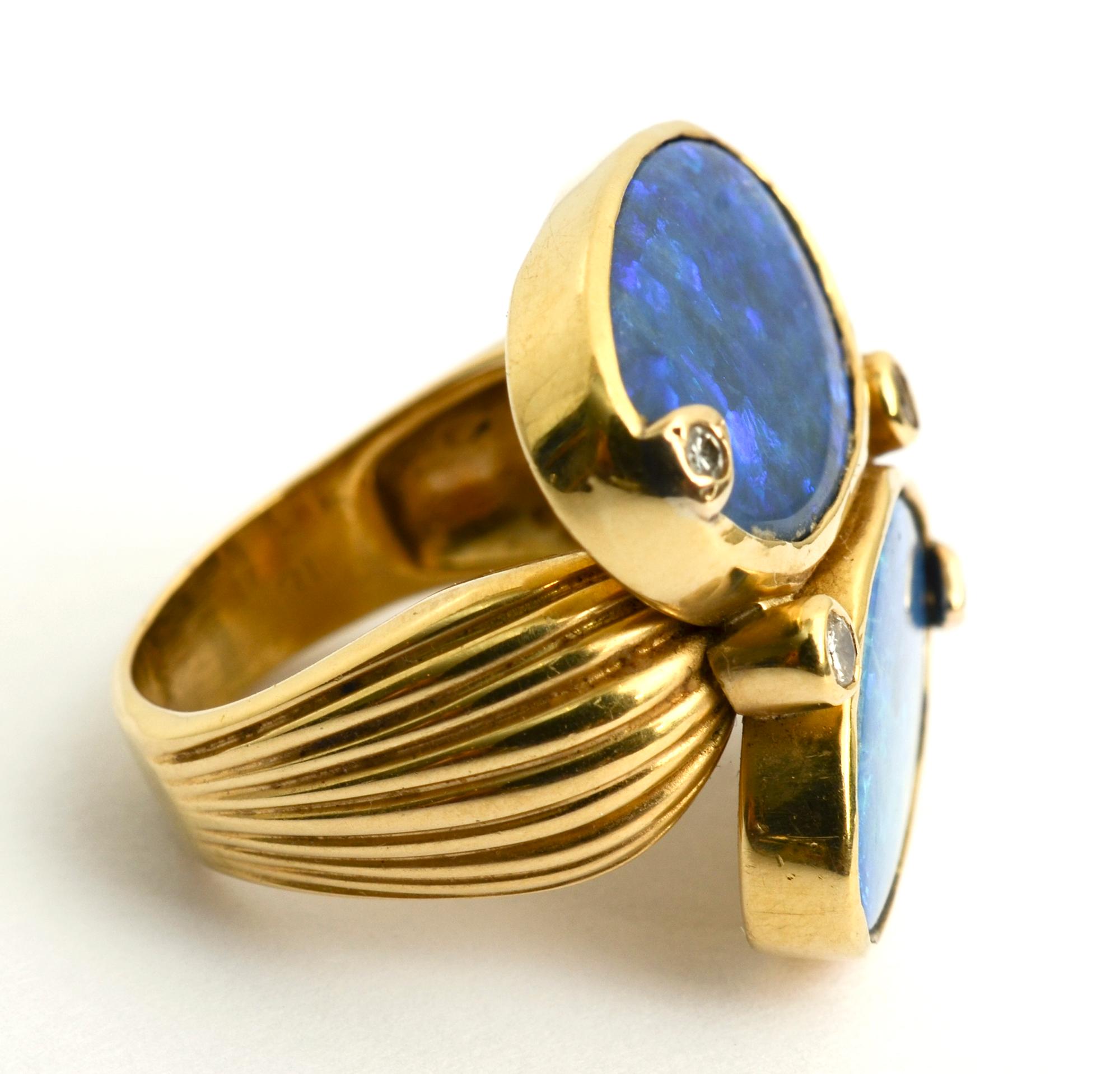 Modern Opal and Diamond Gold Ring